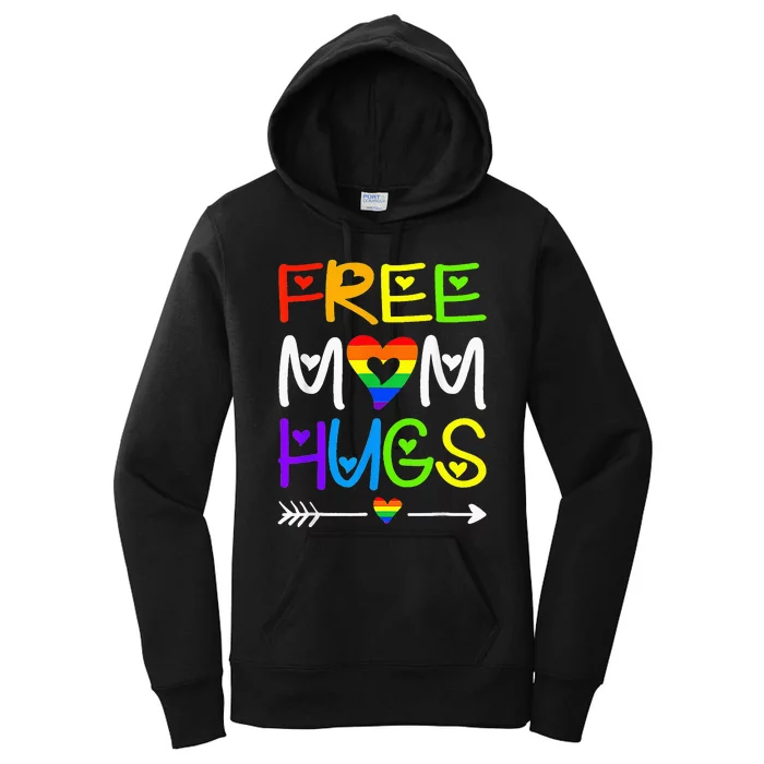 Free Mom Hugs Daisy Rainbow Heart LGBT Pride Month Women's Pullover Hoodie