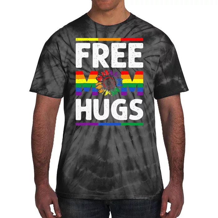 Free Mom Hugs LGBT Pride Leopard Sunflower Rainbow Retro Tie-Dye T-Shirt