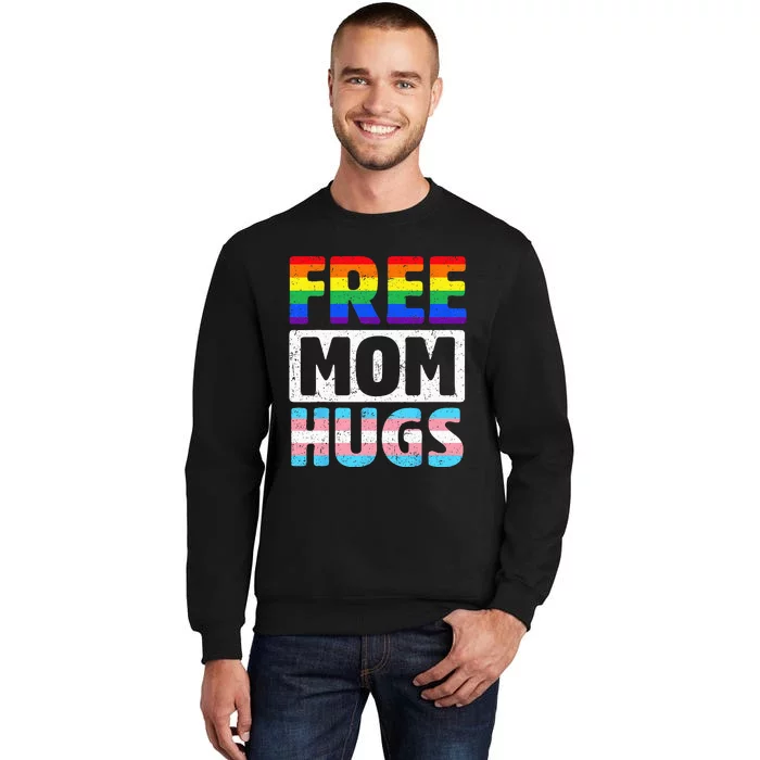 Free Mom Hugs Groovy Rainbow Heart LGBT Flag Pride Month Sweatshirt