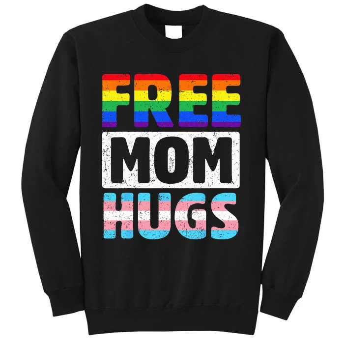 Free Mom Hugs Groovy Rainbow Heart LGBT Flag Pride Month Sweatshirt