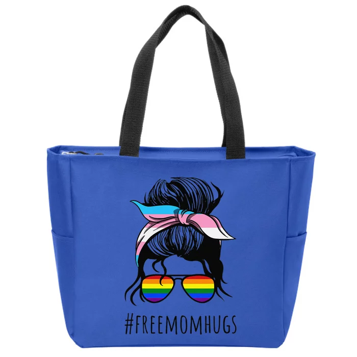 Free Mom Hugs Flag Lgbt Messy Bun Transg Gay Pride Rainbow Zip Tote Bag