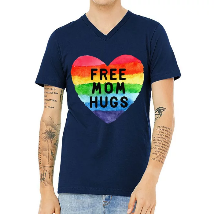 Free Mom Hugs Lgbt Flag Gay Lesbian Pride Parades Rainbow V-Neck T-Shirt