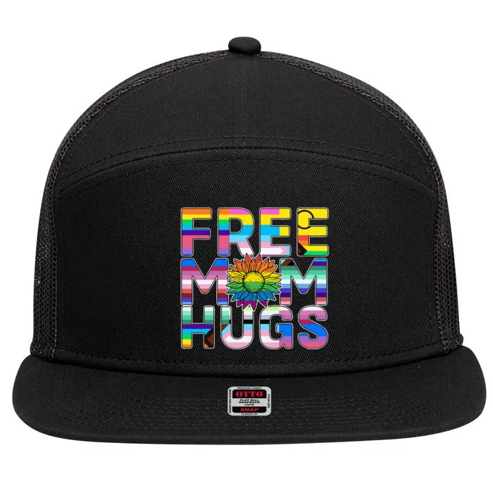 Free Mom Hugs Lgbt Pride Mom Daisy Flower Lesbian Mother Day 7 Panel Mesh Trucker Snapback Hat