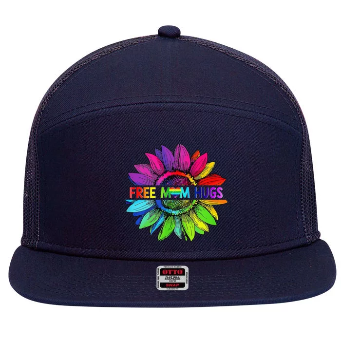 Free Mom Hugs Lgbt Pride Mom Daisy Rainbow Flower Mother Day 7 Panel Mesh Trucker Snapback Hat