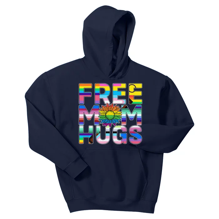 Free Mom Hugs Lgbt Pride Mom Daisy Flower Lesbian Mother Day Kids Hoodie