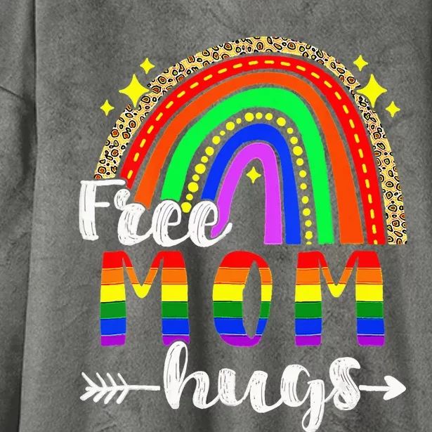 Free Mom Hugs Leopard Rainbow Flag LGBT Pride Month Hooded Wearable Blanket