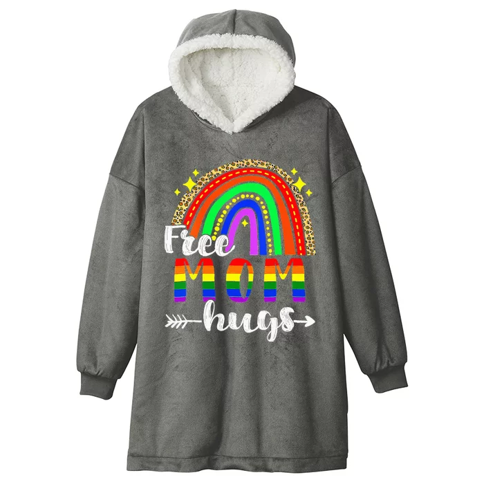 Free Mom Hugs Leopard Rainbow Flag LGBT Pride Month Hooded Wearable Blanket