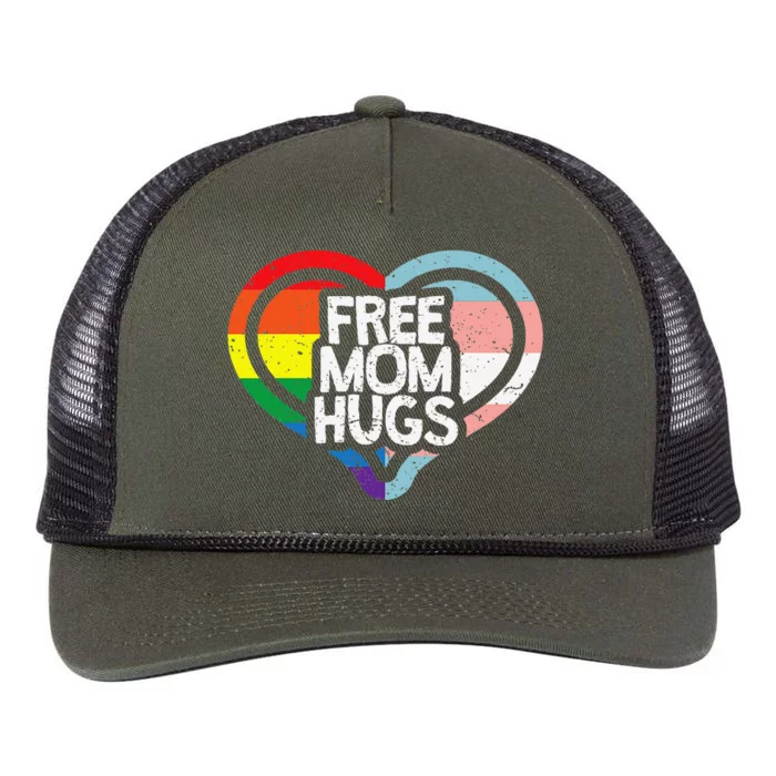 Free Mom Hugs Rainbow Pride Retro Rope Trucker Hat Cap