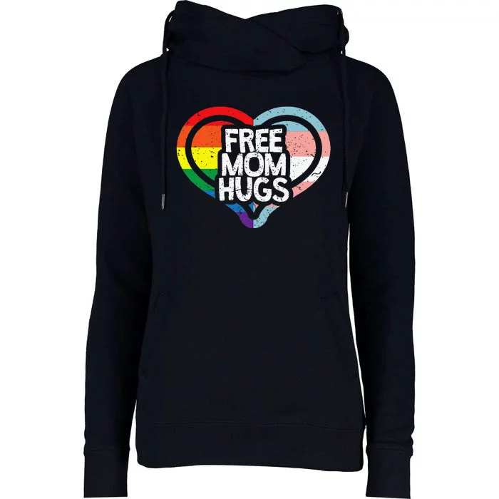 Free Mom Hugs Rainbow Pride Womens Funnel Neck Pullover Hood