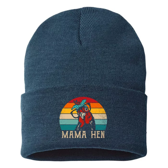 Funny Mama Hen 80s Vintage Retro Chicken Mom Mother Sustainable Knit Beanie