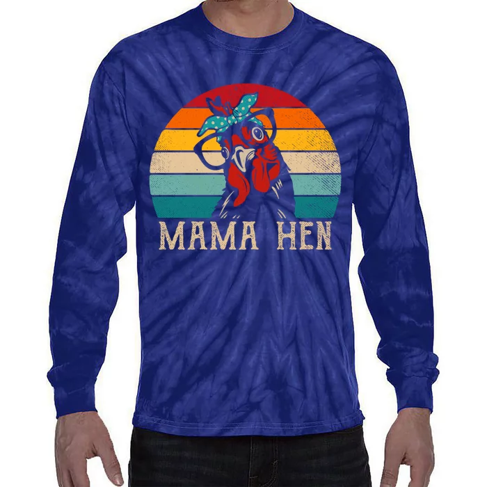 Funny Mama Hen 80s Vintage Retro Chicken Mom Mother Tie-Dye Long Sleeve Shirt