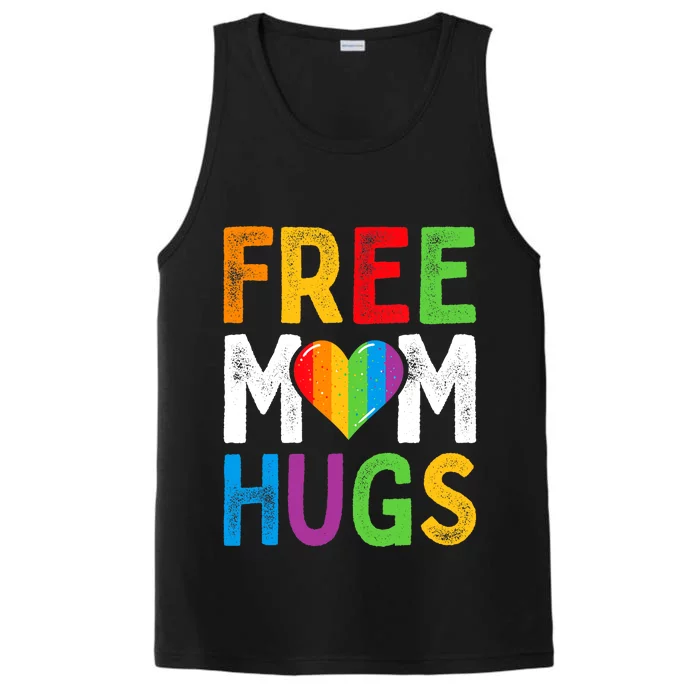 Free Mom Hugs Rainbow Heart Lgbt Ally Pride Month Retro Performance Tank