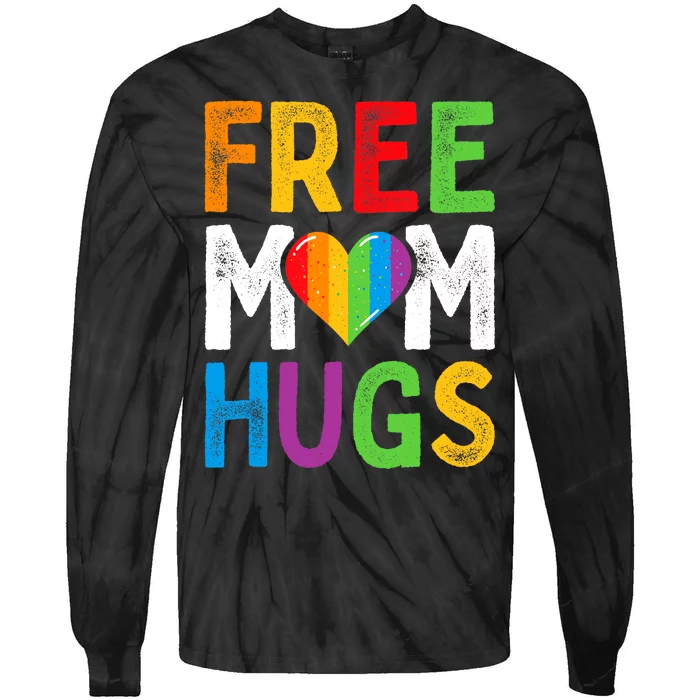 Free Mom Hugs Rainbow Heart Lgbt Ally Pride Month Retro Tie-Dye Long Sleeve Shirt