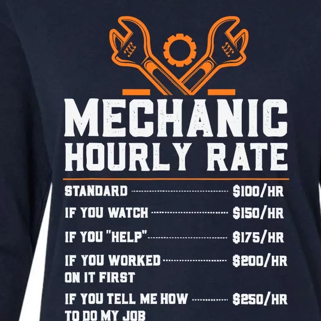 Funny Mechanic Hourly Rate Labor Rates Womens Cotton Relaxed Long Sleeve T-Shirt