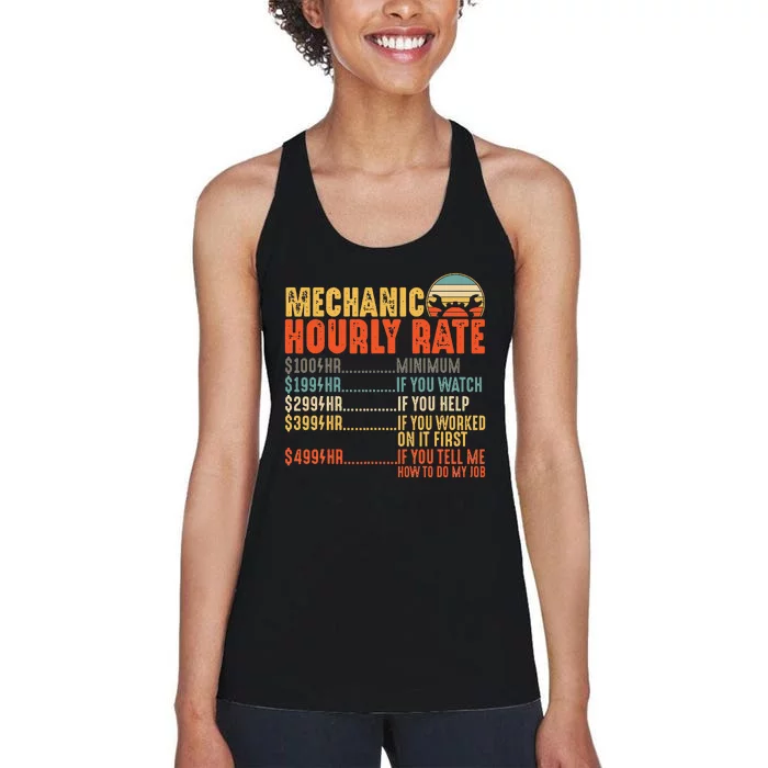 Funny Mechanic Hourly Rate Gift Labor Rates Women's Racerback Tank