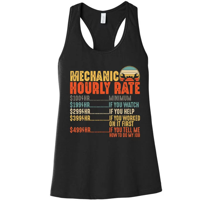 Funny Mechanic Hourly Rate Gift Labor Rates Women's Racerback Tank