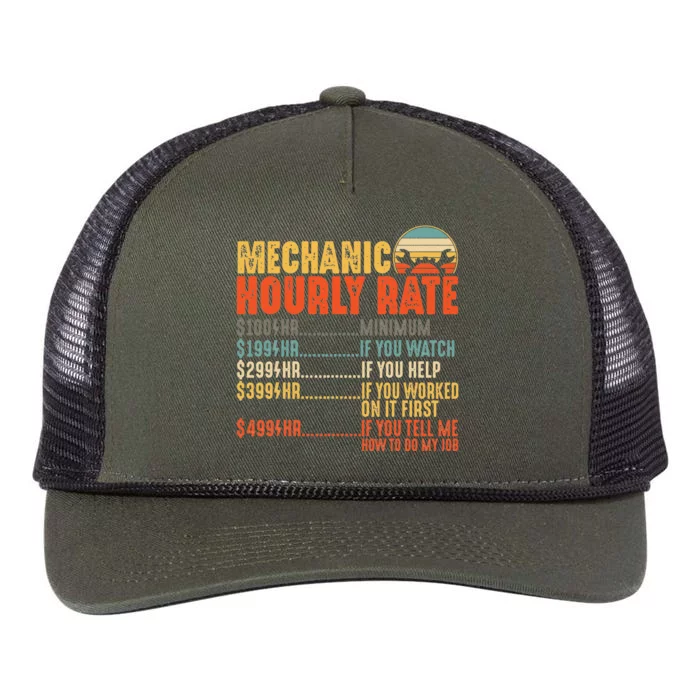 Funny Mechanic Hourly Rate Gift Labor Rates Retro Rope Trucker Hat Cap