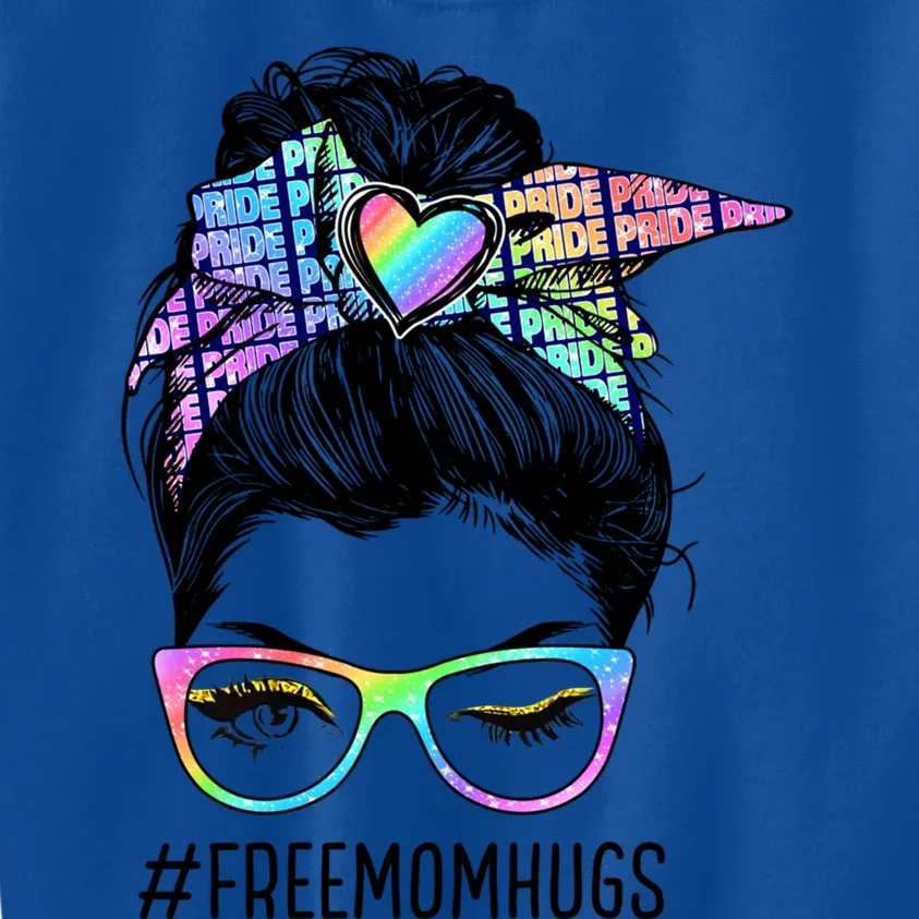 Free Mom Hugs Messy Bun Lgbt Pride Rainbow Bleached Cute Gift Kids Sweatshirt