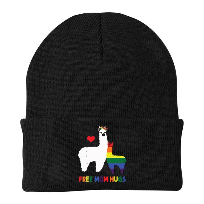 Free Mom Hugs Rainbow Heart Mama Llama LGBT Pride Month Knit Cap Winter Beanie