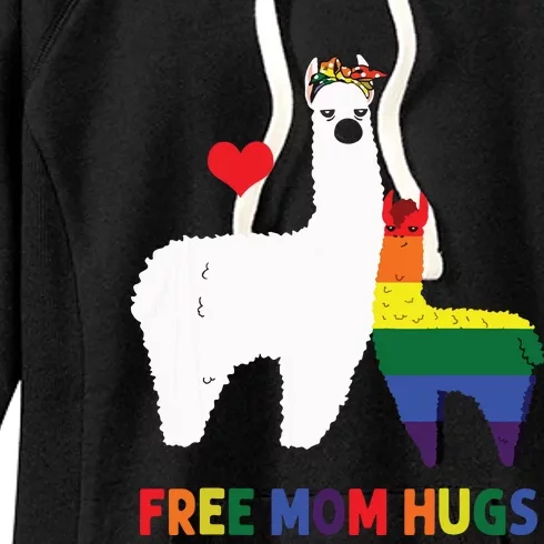 Free Mom Hugs Rainbow Heart Mama Llama LGBT Pride Month Women's Fleece Hoodie