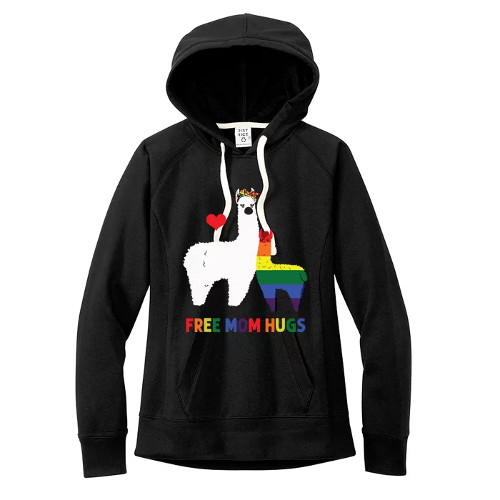 Free Mom Hugs Rainbow Heart Mama Llama LGBT Pride Month Women's Fleece Hoodie