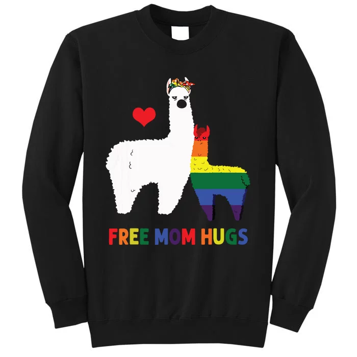 Free Mom Hugs Rainbow Heart Mama Llama LGBT Pride Month Tall Sweatshirt