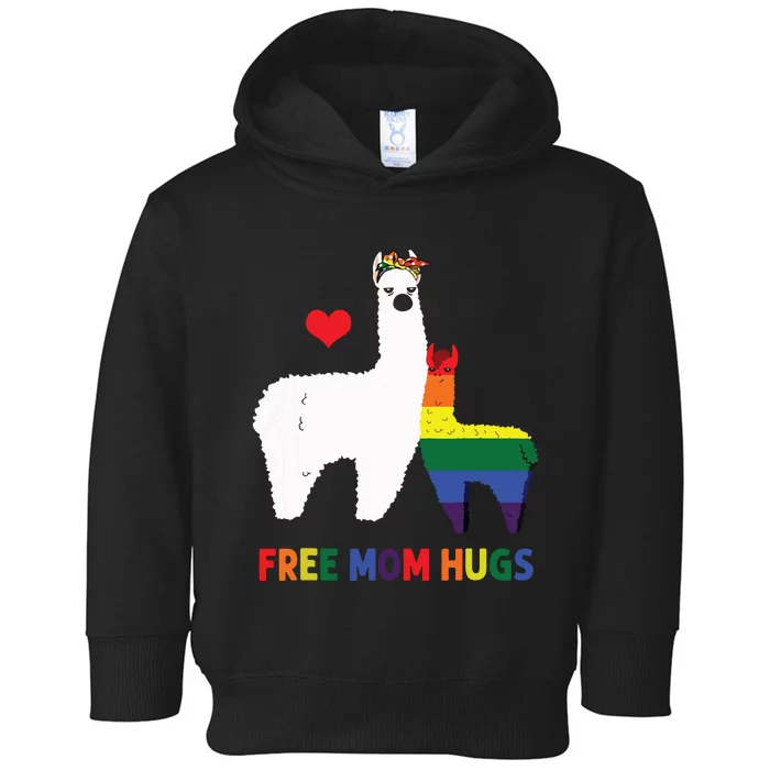 Free Mom Hugs Rainbow Heart Mama Llama LGBT Pride Month Toddler Hoodie