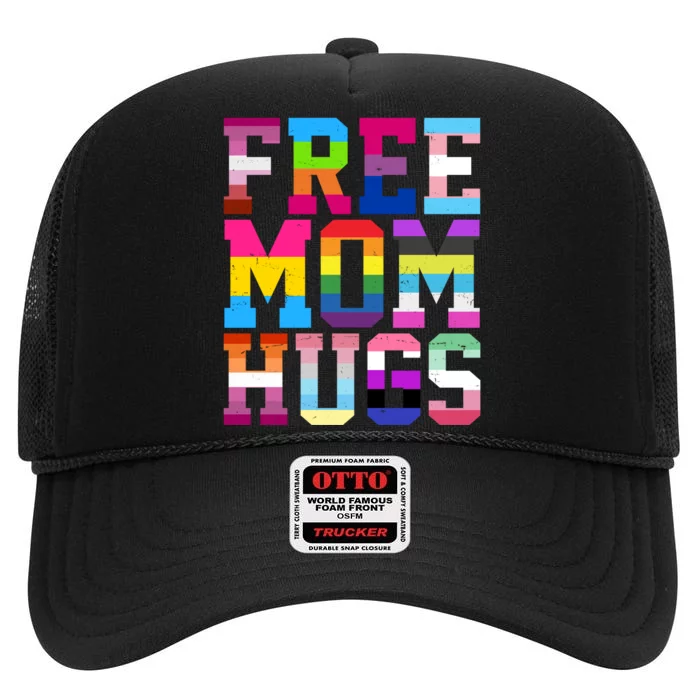 Free Mom Hugs Pride Month Lgbt High Crown Mesh Trucker Hat