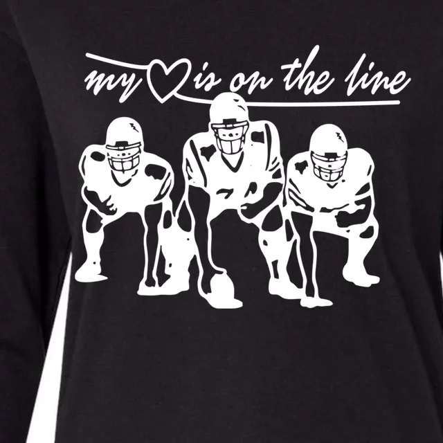 Football My Heart Is On The Line Offensive Line Cute Gift Womens Cotton Relaxed Long Sleeve T-Shirt