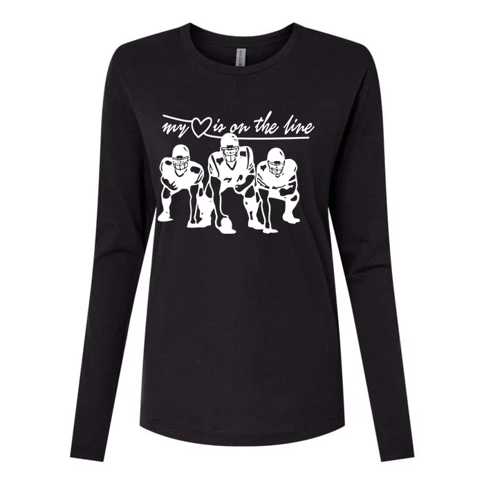 Football My Heart Is On The Line Offensive Line Cute Gift Womens Cotton Relaxed Long Sleeve T-Shirt