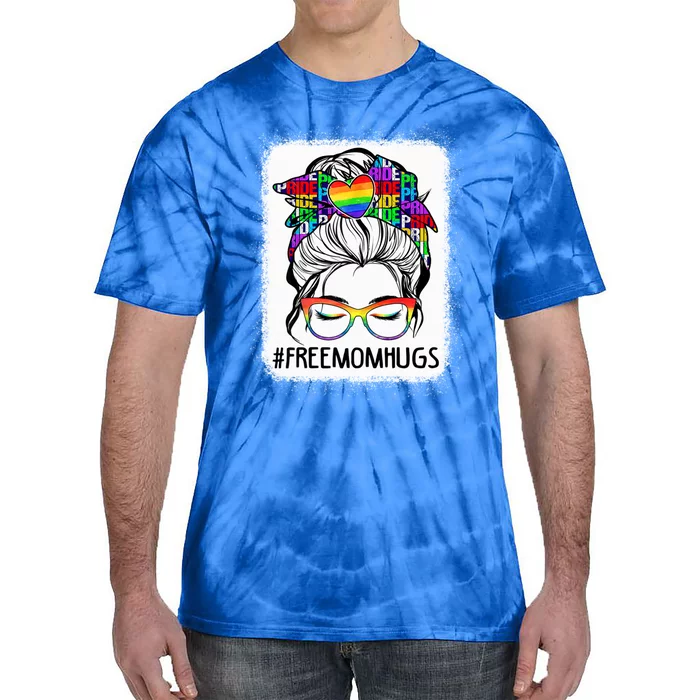 Free Mom Hugs Messy Bun Lgbt Pride Rainbow Cool Gift Tie-Dye T-Shirt