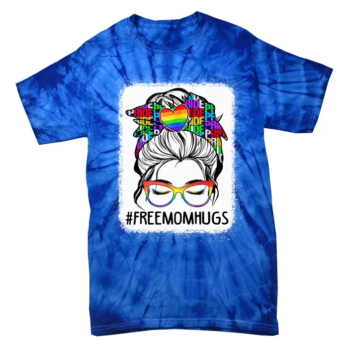 Free Mom Hugs Messy Bun Lgbt Pride Rainbow Cool Gift Tie-Dye T-Shirt