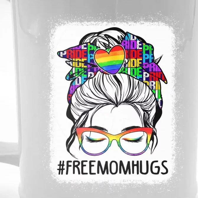 Free Mom Hugs Messy Bun Lgbt Pride Rainbow Cool Gift Front & Back Beer Stein