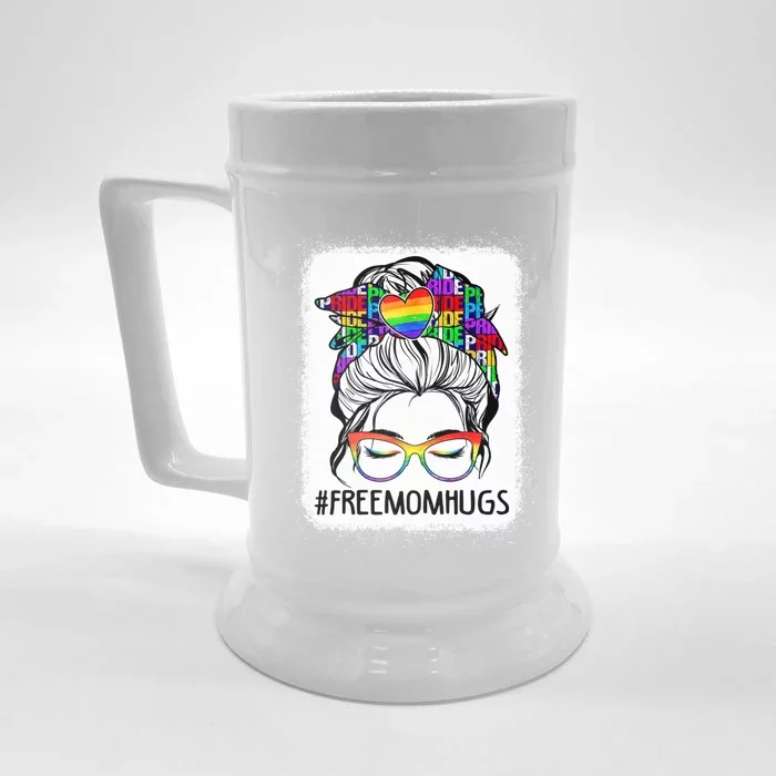 Free Mom Hugs Messy Bun Lgbt Pride Rainbow Cool Gift Front & Back Beer Stein