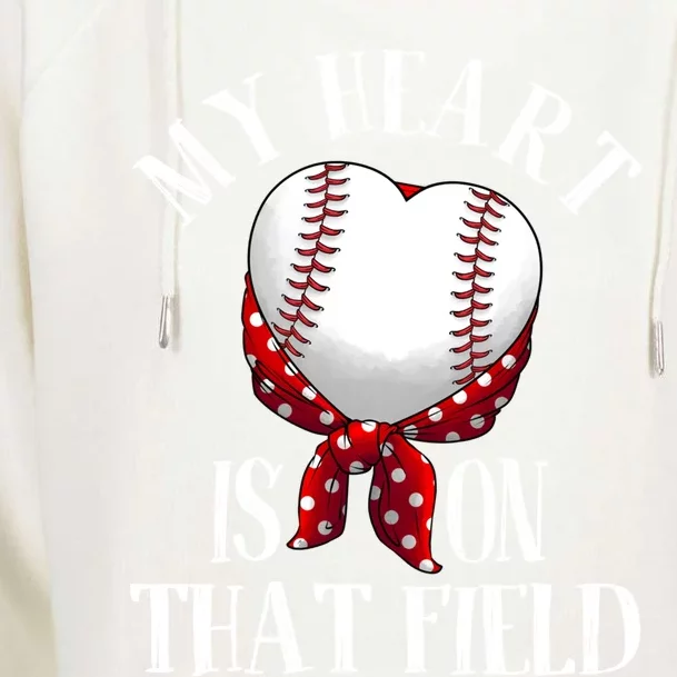 Funny My Heart Is On That Field Gift Baseball Lover Gift Womens Funnel Neck Pullover Hood