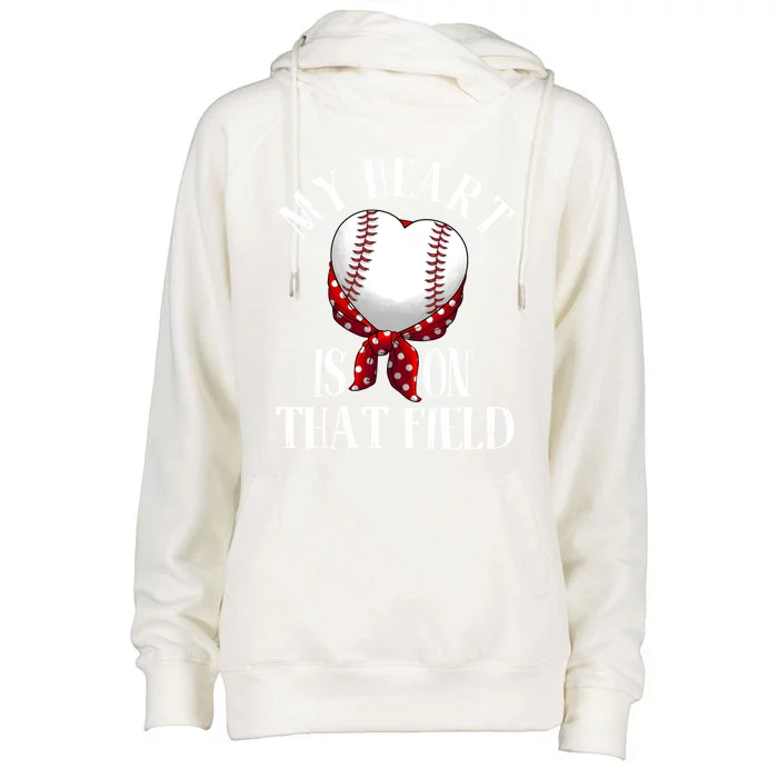 Funny My Heart Is On That Field Gift Baseball Lover Gift Womens Funnel Neck Pullover Hood