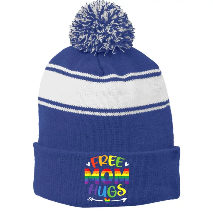 Free Mom Hugs Daisy Rainbow Heart Lgbt Pride Month Cool Gift Stripe Pom Pom Beanie