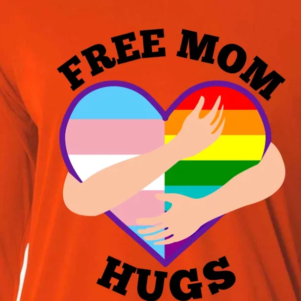 Free Mom Hugs Rainbow And Flag Heart Pride Lgbtq Great Gift Cooling Performance Long Sleeve Crew