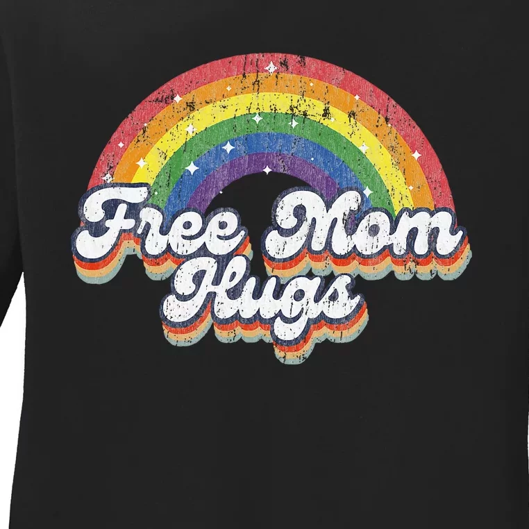 Free Mom Hugs Rainbow Heart Lgbt Flag Lgbt Pride Month Ladies Long Sleeve Shirt