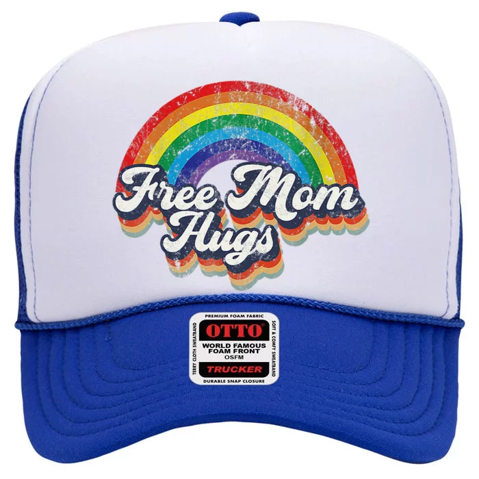 Free Mom Hugs Rainbow Heart LGBT Flag LGBT Pride Month High Crown Mesh Trucker Hat