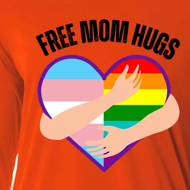 Free Mom Hugs With Rainbow And Flag Heart Lgbtq Cute Gift Cooling Performance Long Sleeve Crew