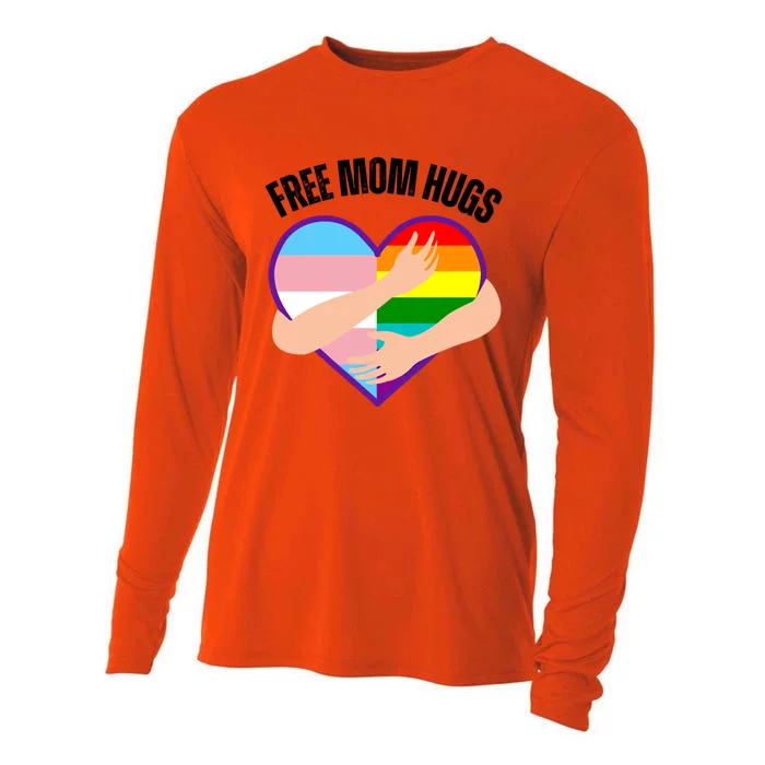 Free Mom Hugs With Rainbow And Flag Heart Lgbtq Cute Gift Cooling Performance Long Sleeve Crew