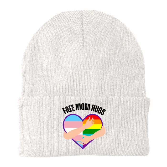 Free Mom Hugs With Rainbow And Flag Heart Lgbtq Cute Gift Knit Cap Winter Beanie