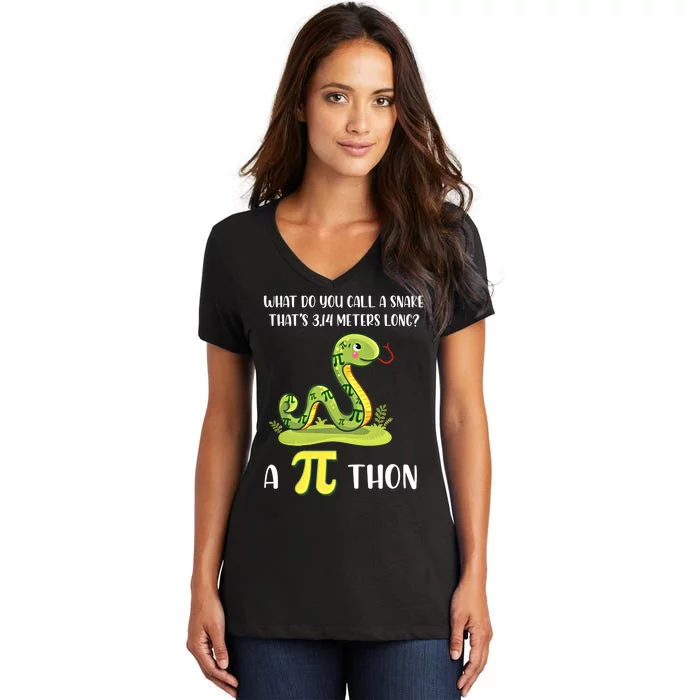 Funny Math Humor Celebrate Pi Day March 14 Python Pi Cute Gift Women's V-Neck T-Shirt