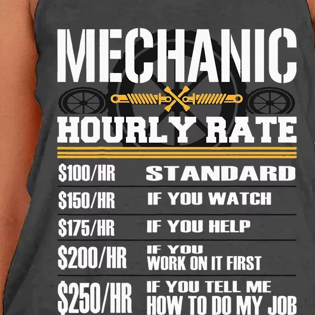 Funny Mechanic Hourly Rate Labor Rates Car Worker Women's Knotted Racerback Tank