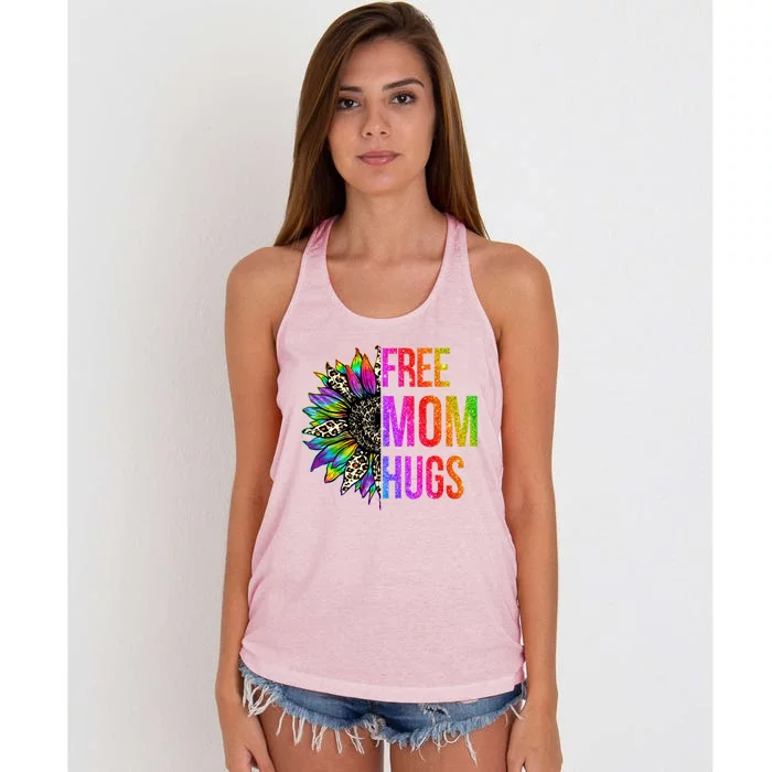 Free Mom Hugs Lgbt Pride Rainbow Leopard Sunflower Gift Women's Knotted Racerback Tank