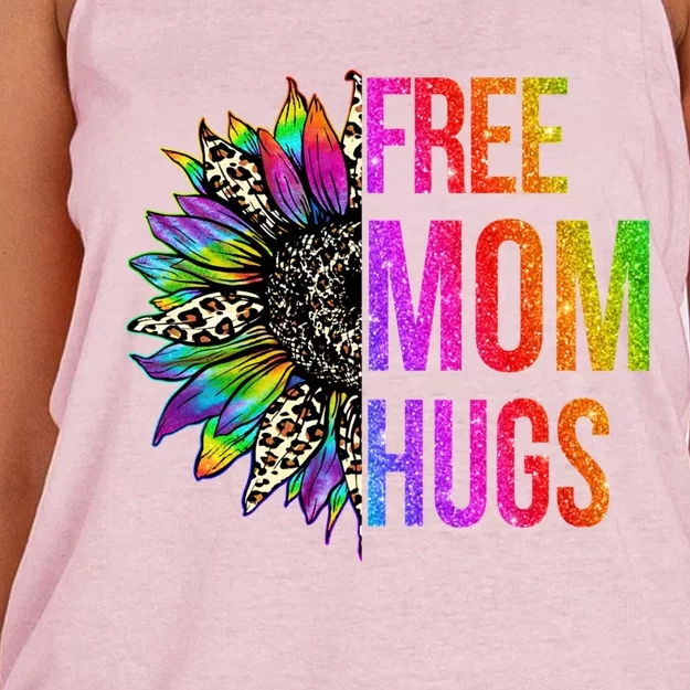 Free Mom Hugs Lgbt Pride Rainbow Leopard Sunflower Gift Women's Knotted Racerback Tank