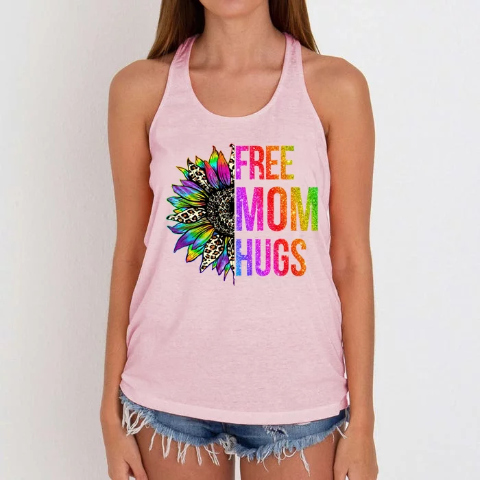 Free Mom Hugs Lgbt Pride Rainbow Leopard Sunflower Gift Women's Knotted Racerback Tank