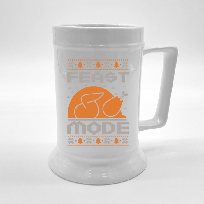 Feast Mode Holiday Thanksgiving Turkey Day Pilgrim Design Gift Front & Back Beer Stein