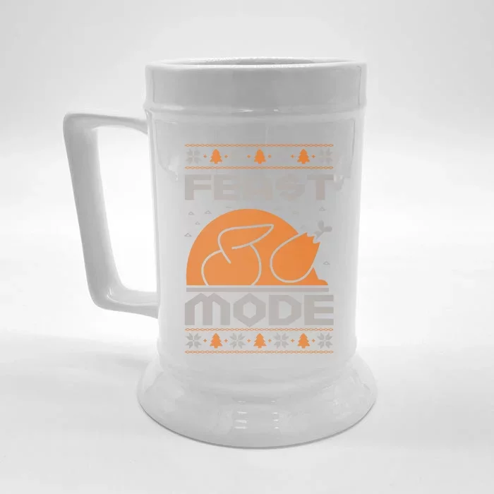 Feast Mode Holiday Thanksgiving Turkey Day Pilgrim Design Gift Front & Back Beer Stein